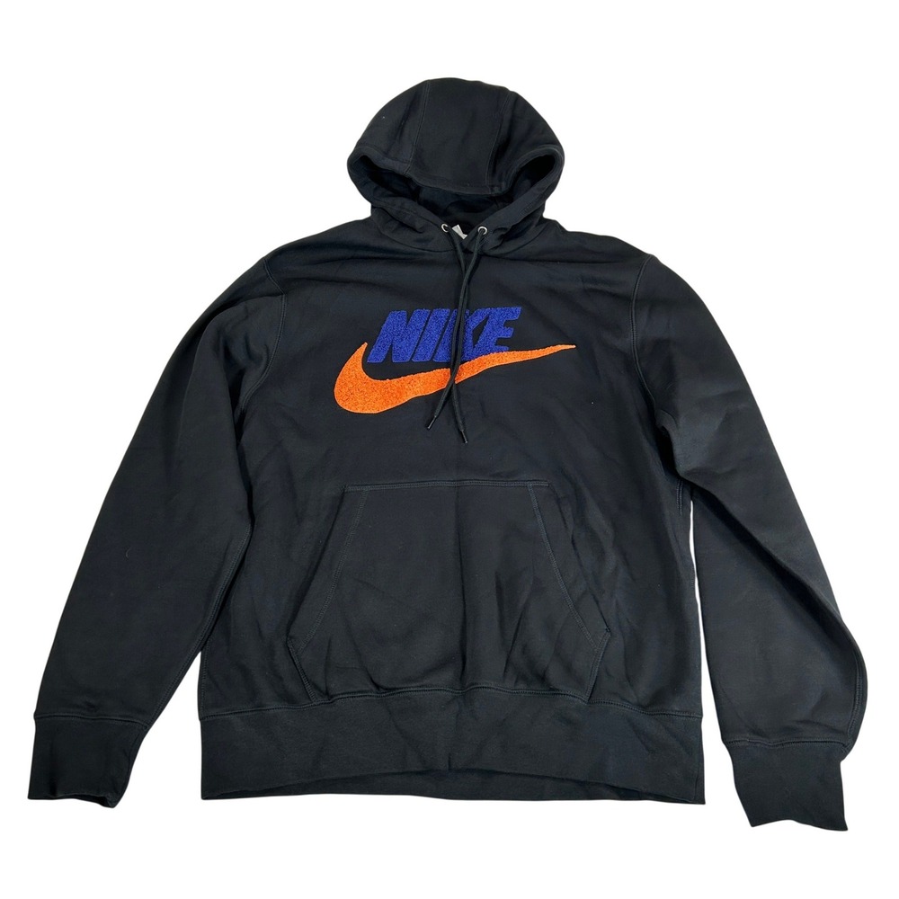 Nike Mens Black Chenille Logo Pullover Hoodie Sweatshirt FN3104-010 Size M